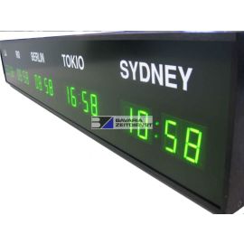 Weltzeituhr mit 5 Zeitzonen Display mit DCF-77 LED gr&uuml;n