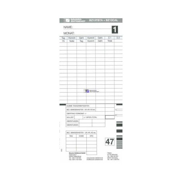 200 St. Stempelkarten = 4 x Nr. 1 - 50 BZ13TB7A BZ13CAL Timeboy Zi